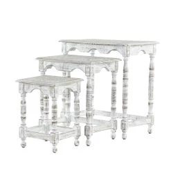 Flash Sale 🎉 Set of 3 White Mango Wood Eclectic Accent Table, 24", 21", 16" by Ivory and Iris 😀