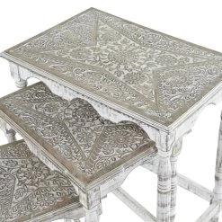 Flash Sale 🎉 Set of 3 White Mango Wood Eclectic Accent Table, 24", 21", 16" by Ivory and Iris 😀 -Cheap Ivory and Iris Store D400256S 4