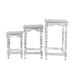 Flash Sale 🎉 Set of 3 White Mango Wood Eclectic Accent Table, 24", 21", 16" by Ivory and Iris 😀 -Cheap Ivory and Iris Store D400256S 5
