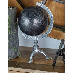 Best Sale ✔️ 12" Rustic Black Globe with Silver Aluminum Stand by Ivory and Iris ❤️ -Cheap Ivory and Iris Store D400300S 8