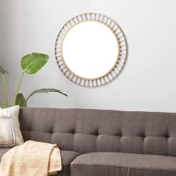 Wholesale 🛒 32" Brown Wood Contemporary Round Wall Mirror by Ivory and Iris ✔️ -Cheap Ivory and Iris Store D400345S 8