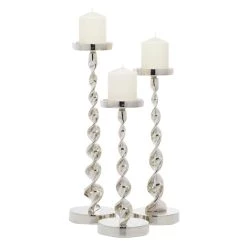 Best deal ✔️ Silver Aluminum Candle Holder Set by Ivory and Iris ✨