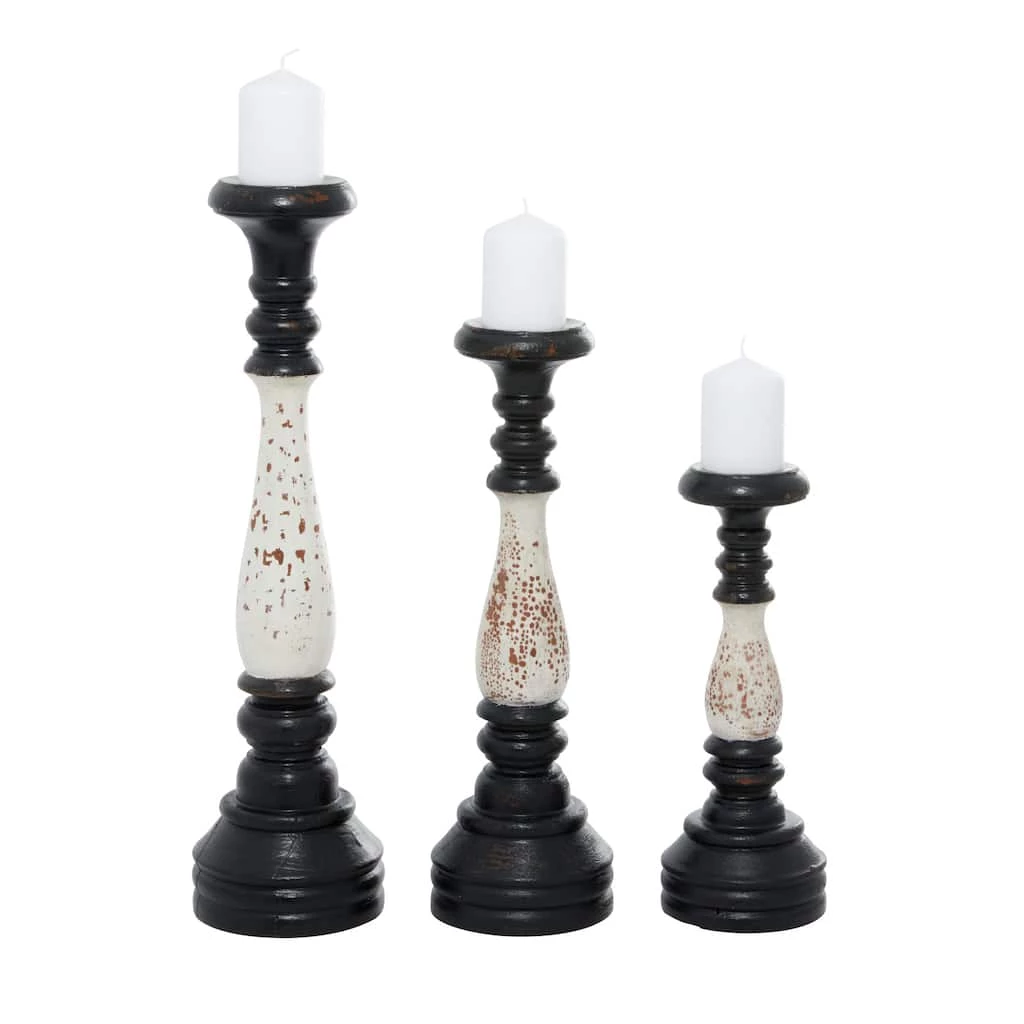 Hot Sale 🧨 16" Black & White Wood Farmhouse Candlestick Holder Set by Ivory and Iris ❤️ 1 Hot Sale 🧨 16" Black & White Wood Farmhouse Candlestick Holder Set by Ivory and Iris ❤️