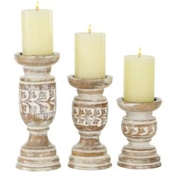 Cheap π Beige Mango Wood Country Cottage Candle Holder Set by Ivory and Iris π