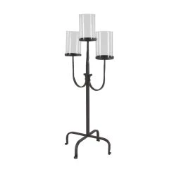Brand new 😀 Traditional Black Metal and Glass 3-Light Candelabra, 28" x 15" x 12" by Ivory and Iris 🧨 -Cheap Ivory and Iris Store D400515S 3