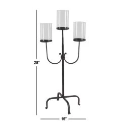 Brand new 😀 Traditional Black Metal and Glass 3-Light Candelabra, 28" x 15" x 12" by Ivory and Iris 🧨 -Cheap Ivory and Iris Store D400515S 5