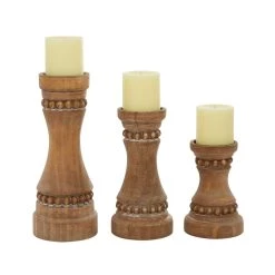 Wholesale 👏 Brown Wood Natural Candle Holder Set by Ivory and Iris ✨
