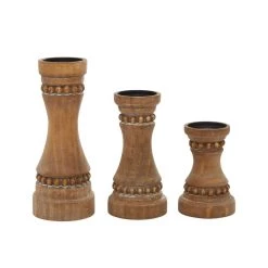 Wholesale 👏 Brown Wood Natural Candle Holder Set by Ivory and Iris ✨ -Cheap Ivory and Iris Store D400520S 5