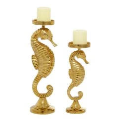 Deals ⭐ Gold Aluminum Coastal Candle Holder Set by Ivory and Iris ⌛