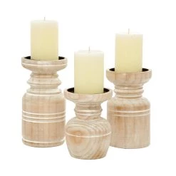 Top 10 😉 Brown Wood Natural Candle Holder Set by Ivory and Iris 🎁