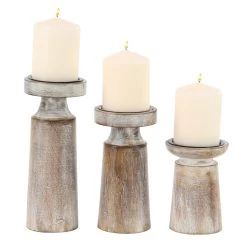 Best deal 👏 Brown Mango Wood Natural Candle Holder Set by Ivory and Iris 🧨