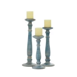 Cheap π₯° 12" Blue Washed Wood Country Candlestick Holder Set by Ivory and Iris β
