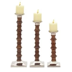 Brand new π€© Brown Wood & Aluminum Pillar Candle Holder Set by Ivory and Iris π₯