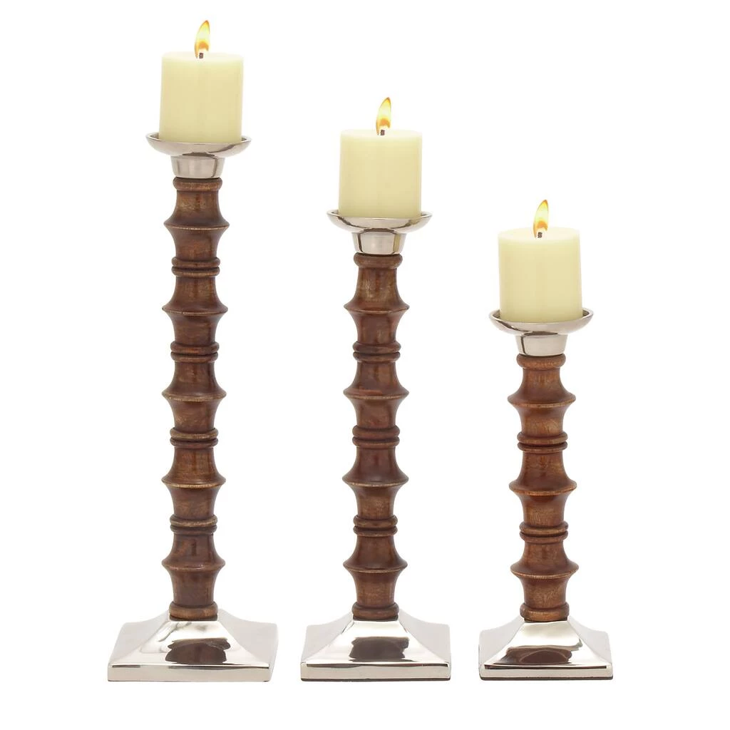 Brand new π€© Brown Wood & Aluminum Pillar Candle Holder Set by Ivory and Iris π₯ 1 Brand new π€© Brown Wood & Aluminum Pillar Candle Holder Set by Ivory and Iris π₯
