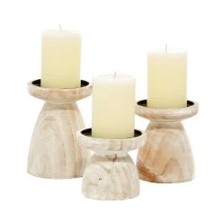 Outlet π Brown Wood Natural Candle Holder Set by Ivory and Iris π