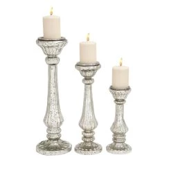 Outlet 🔔 Silver Glass Traditional Candle Holder Set by Ivory and Iris ❤️