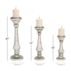 Outlet 🔔 Silver Glass Traditional Candle Holder Set by Ivory and Iris ❤️ -Cheap Ivory and Iris Store D400590S 4