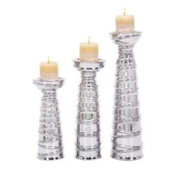 Hot Sale 🎁 Silver Ceramic Contemporary Candle Holder Set by Ivory and Iris 🎉