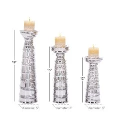 Hot Sale 🎁 Silver Ceramic Contemporary Candle Holder Set by Ivory and Iris 🎉 -Cheap Ivory and Iris Store D400594S 7