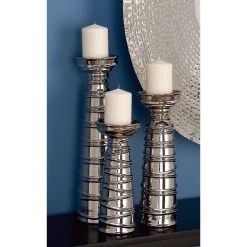 Hot Sale 🎁 Silver Ceramic Contemporary Candle Holder Set by Ivory and Iris 🎉 -Cheap Ivory and Iris Store D400594S 8