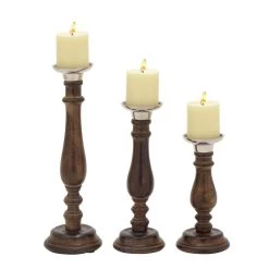 Coupon 🧨 Dark Brown Mango Wood Traditional Candle Holder Set by Ivory and Iris 🔔