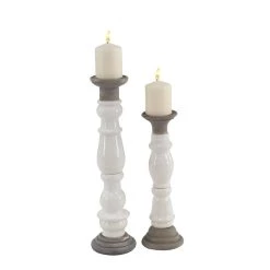 Best Pirce ⌛ White Stoneware Country Candle Holder Set by Ivory and Iris ✔️