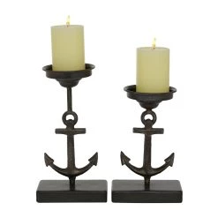 Best Pirce ✨ Black Metal Coastal Anchor Candle Holder Set by Ivory and Iris 🌟