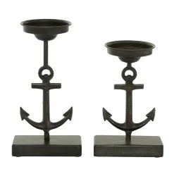 Best Pirce ✨ Black Metal Coastal Anchor Candle Holder Set by Ivory and Iris 🌟 -Cheap Ivory and Iris Store D400600S 3