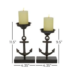 Best Pirce ✨ Black Metal Coastal Anchor Candle Holder Set by Ivory and Iris 🌟 -Cheap Ivory and Iris Store D400600S 6