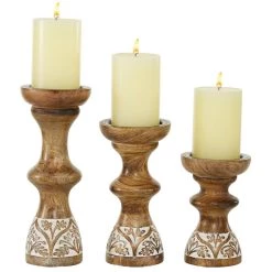 Wholesale 👏 Brown Mango Wood Country Candle Holder Set by Ivory and Iris 🤩