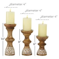 Wholesale 👏 Brown Mango Wood Country Candle Holder Set by Ivory and Iris 🤩 -Cheap Ivory and Iris Store D400607S 5