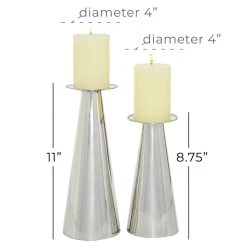 Deals 🤩 Silver Stainless Steel Glam Cone Candle Holder Set by Ivory and Iris 🧨 -Cheap Ivory and Iris Store D400624S 5