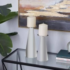 Deals 🤩 Silver Stainless Steel Glam Cone Candle Holder Set by Ivory and Iris 🧨 -Cheap Ivory and Iris Store D400624S 6