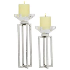 Hot Sale 😉 Silver Stainless Steel Glam Candle Holder Set by Ivory and Iris 🎁