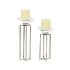 Hot Sale 😉 Silver Stainless Steel Glam Candle Holder Set by Ivory and Iris 🎁 -Cheap Ivory and Iris Store D400628S 4
