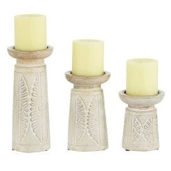 Outlet π₯ White Mango Wood Natural Candle Holder Set by Ivory and Iris π₯