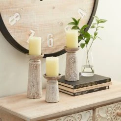 Outlet 🔥 White Mango Wood Natural Candle Holder Set by Ivory and Iris 🔥 -Cheap Ivory and Iris Store D400633S 7
