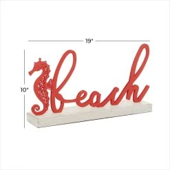 Promo ✔️ 19" Red Coastal Beach Sign by Ivory and Iris 🥰 -Cheap Ivory and Iris Store D401166S 7