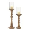 Buy ✔️ Set of 2 Light Brown Mango Wood Natural Hurricane Lamp, 23", 29" by Ivory and Iris 🤩