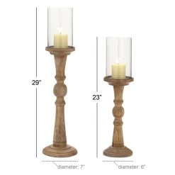 Buy ✔️ Set of 2 Light Brown Mango Wood Natural Hurricane Lamp, 23", 29" by Ivory and Iris 🤩 -Cheap Ivory and Iris Store D401524S 5