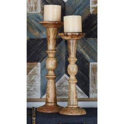 Buy ✔️ Set of 2 Light Brown Mango Wood Natural Hurricane Lamp, 23", 29" by Ivory and Iris 🤩 -Cheap Ivory and Iris Store D401524S 6