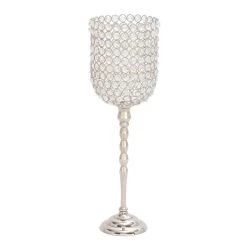 Deals ✔️ Clear Aluminum and Crystal Glam Candle Holder, 19" x 6" x 6" by Ivory and Iris 😀