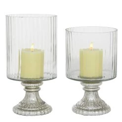 Outlet 🎁 Set of 2 Clear Glass Vintage Hurricane Lamp, 10", 12" by Ivory and Iris 🔥