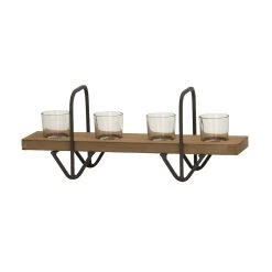 Budget 😉 Brown Wood and Glass Industrial Candle Holder, 6" x 16" x 4" by Ivory and Iris 🥰