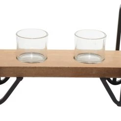 Budget 😉 Brown Wood and Glass Industrial Candle Holder, 6" x 16" x 4" by Ivory and Iris 🥰 -Cheap Ivory and Iris Store D401539S 4
