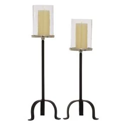 Flash Sale β Set of 2 Black Aluminum Traditional Hurricane Lamp, 23", 26" by Ivory and Iris π