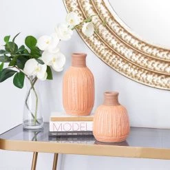 Hot Sale 🥰 Peach Colored Ceramic Modern Vase Set by Ivory and Iris ✔️ -Cheap Ivory and Iris Store D401585S 7