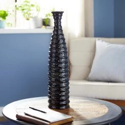 New 🔔 24" Black Stoneware Traditional Vase by Ivory and Iris 🧨 -Cheap Ivory and Iris Store D401590S 8