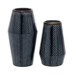 Outlet ❤️ Dark Blue Ceramic Contemporary Vase Set by Ivory and Iris 🧨 -Cheap Ivory and Iris Store D401615S 3