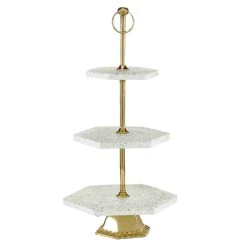 Promo 🌟 White Stoneware & Aluminum 3 Tier Tray Stand by Ivory and Iris 🎉